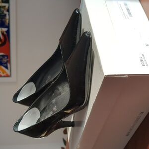 Leather Black Patent Kitten Heels, Made In Spain